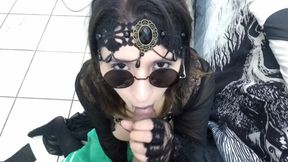 Goth Mistress Sucks off a Lucky Fan