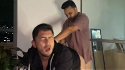 Sex between young friends in secret and cum inside on the terrace of the house