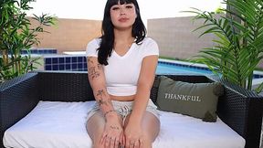 Sexy brunette girl with big ass teases her pussy with her vibrator and then rides my cock and moans in pleasure