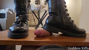 no mercy hard cbt on table - squeezing slave cock with combat boots - goddess kiffa - cbt - boots - cock trample - foot domination - foot humiliation - cock squeeze - cbt table - femdom -