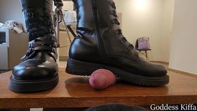 no mercy hard cbt on table - squeezing slave cock with combat boots - goddess kiffa - cbt - boots - cock trample - foot domination - foot humiliation - cock squeeze - cbt table - femdom -