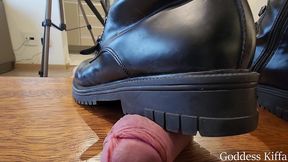 no mercy hard cbt on table - squeezing slave cock with combat boots - goddess kiffa - cbt - boots - cock trample - foot domination - foot humiliation - cock squeeze - cbt table - femdom -