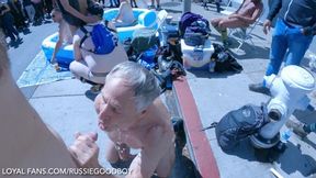 dad luvs gulping man urinate and getting poked bb in public. folsom street honest