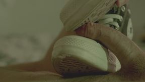 Cumming on Girlfriend converse while she works