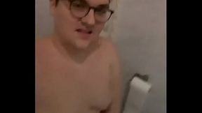 Extreme nipples stimulation on toilet
