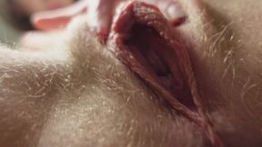 Big labia pussy spreading and rubbing from below closeup