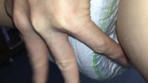 Crossdresser diaper boy wanks and pees in his diaper