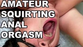 Hairy Pussy Amateur Has a Squirting Orgasm - Double Penetration Dildo & Cock in One Asshole