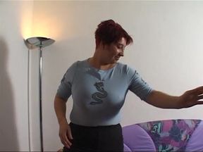 Chubby redhead slut toys her hairy cunt at the casting