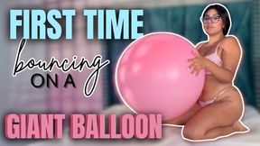 first time bouncing on a giant balloon
