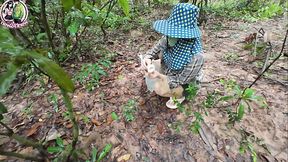 Thai girl walks in the forest &mdash;  pees &mdash;  and then shows her pussy on the side of the road 4K
