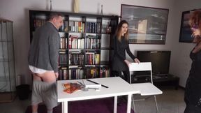 Hot Threesome Library Tease with Exposed Cock and Ass