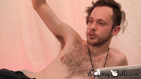 Beautiful gay Woody Johnson cums hard after dick tugging