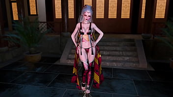 Proud lustful Daki dances at night in revealing traditional clothe