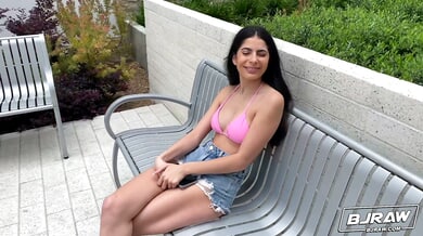 Petite Brazilian beauty Angel Gostosa worships Romeo Mancini with oral and anal tongue play