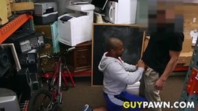 Black dude hardcore ass fucked in spitroast 3way in pawnshop