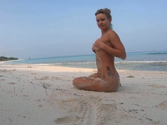 Blonde Solo Female's Nudist Walk on the Beach