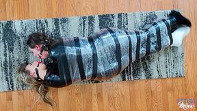 Cara and Minx - Friends Wrapped, Wriggling and Double Ball Gagged (WMV Format)