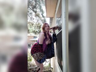 Redhead Sucks Sex toy and Uses Dildo and Tries NOT to get caught
