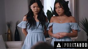 Asian Sluts Lulu Chu & Kimmy Kimm Bang Stepdad Look-Alike in Filthy Taboo Threesome