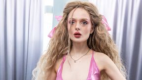Skinny girl with curly hair stretched and destroyed