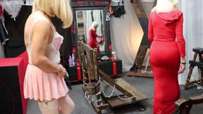 Sissy Dee Locked in the Stocks and Teased by Lady Fee