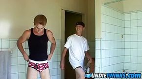 Jock Kelly Cooper and Grant Hiller trying out underwear