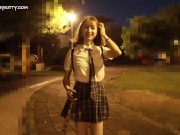 AB028 Asian beauty college take off her panties and show her cock in public - cum
