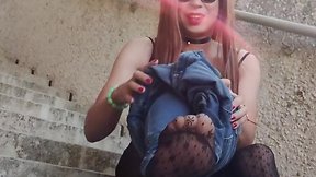 Sissy slut bess experiences big creamy orgasm in downtown parking garage