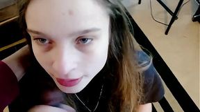 Cute white girl gives sloppy BJ to big black cock for rent