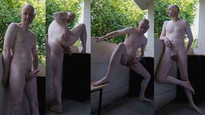 Man outside on balcony stood naked he wanks his erect uncut cock horny for everyone to see his hard wanker penis