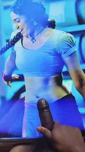 Athletic Indian actress in a red sari gets it on solo