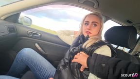 German Blonde Hitchhiker Pick up and Get Risky POV Outdoor Fuck in Car