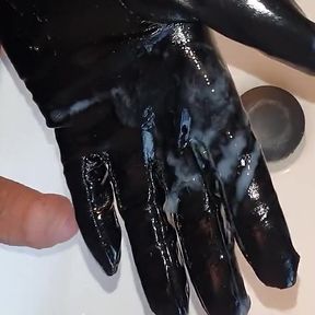 It all got a bit too much - naughty pvc glove wank.