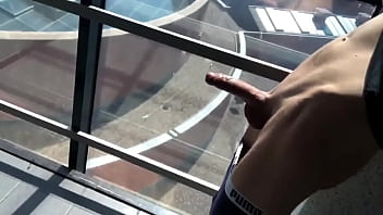 Amateur pulling out his dick on the stairs