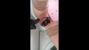 huge dildo stretches the ass of a sissy whore