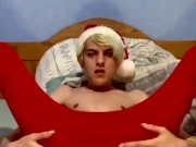 Sexy Santa’s little helper twink wanks and fingers himself