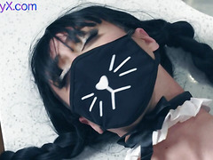 Cosplay femboyish maid pleasing master