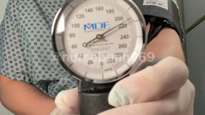 Self BP Cuff and Black Stethoscope Stimulation Testing in Patient Gown with Vibrator 4K