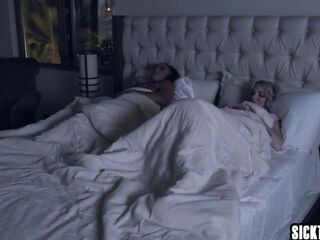 Black lesbo Zerella Skies banged tiny golden-haired teen Britt Blair and sexy sweethearts enjoyed twat licking