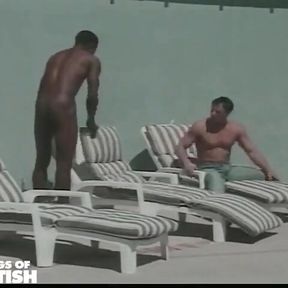 White Dude Gets Hard Anal Fuck From a Black Guy with Huge Dick Outside by the Pool