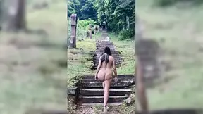 Nude hiking - steps in the forest