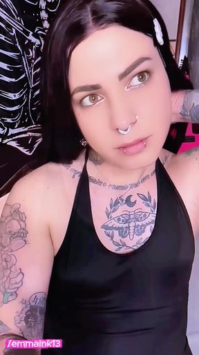 Hot, tattooed trans girl masturbates