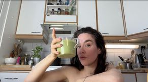 Topless tea in the kitchen
