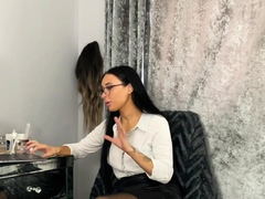 Glasses classy babe teasing micropenis