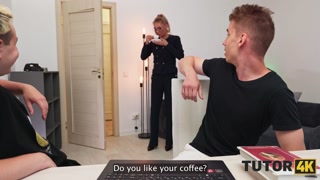 TUTOR4K. Russian blonde tutor got some cum into her coffee and then into her mouth
