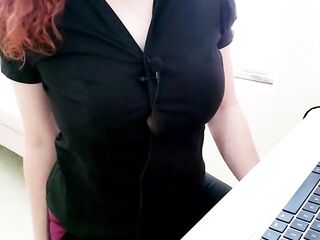 ASMR Hawt Little Intern Gives Boss JOI And Helps Him To Cum.