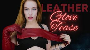 Leather Glove Tease : Dominatrix In Black Lingerie Teases You With Custom Red Supple Leather Elbow Opera Gloves