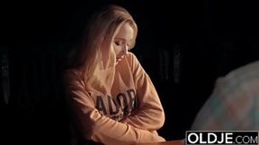 Teen playing strip poker with old man ends having hot sex on the be