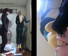 two beauties dancing on their human carpet (pov view)